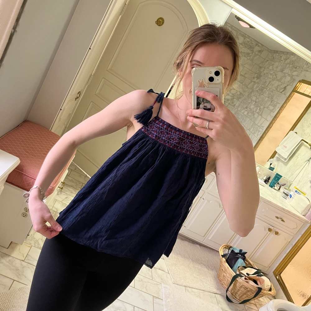 Blue tie tank top